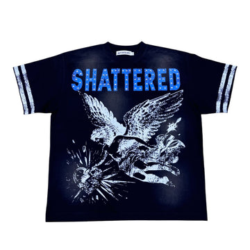 SHATTERED HEARTS STUDED ANGEL TEE BLACK BLUE (ANGEL TEE BB)