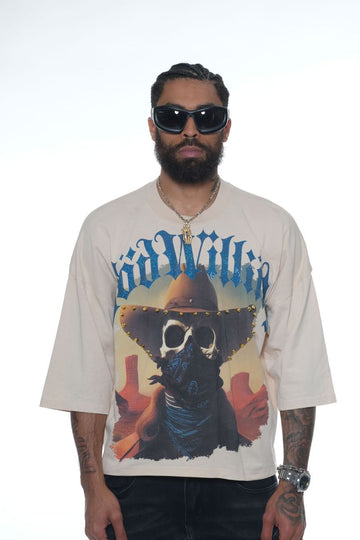 Stray wide & crop fit w/ 3/4 sleeve tshirt (ST1369-BON)
