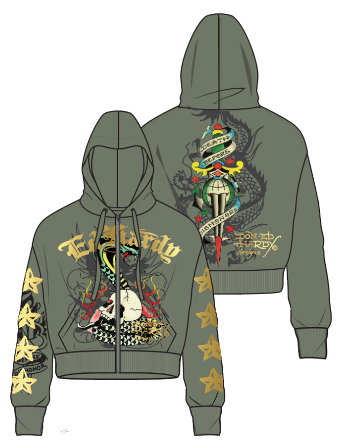 ED HARDY COBRA FLAME ZIP FRONT HOODIE (EHW1502-6)