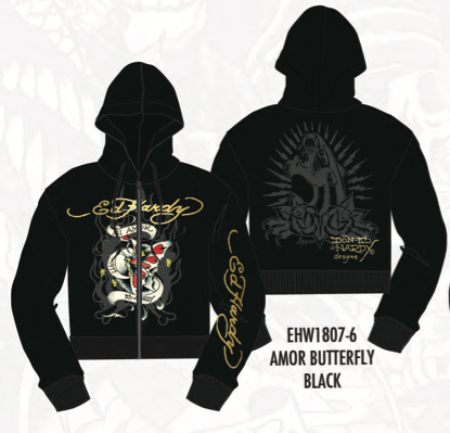 ED HARDY AMOR BUTTERFLY VELOUR ZIP FRONT HOODIE (EHW1807-6)