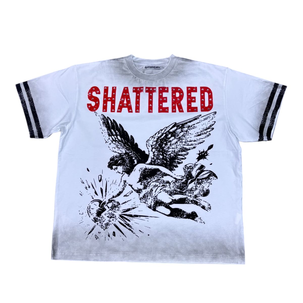 SHATTERED HEARTS STUDED ANGEL TEE WHITE RED (ANGEL TEE WR)