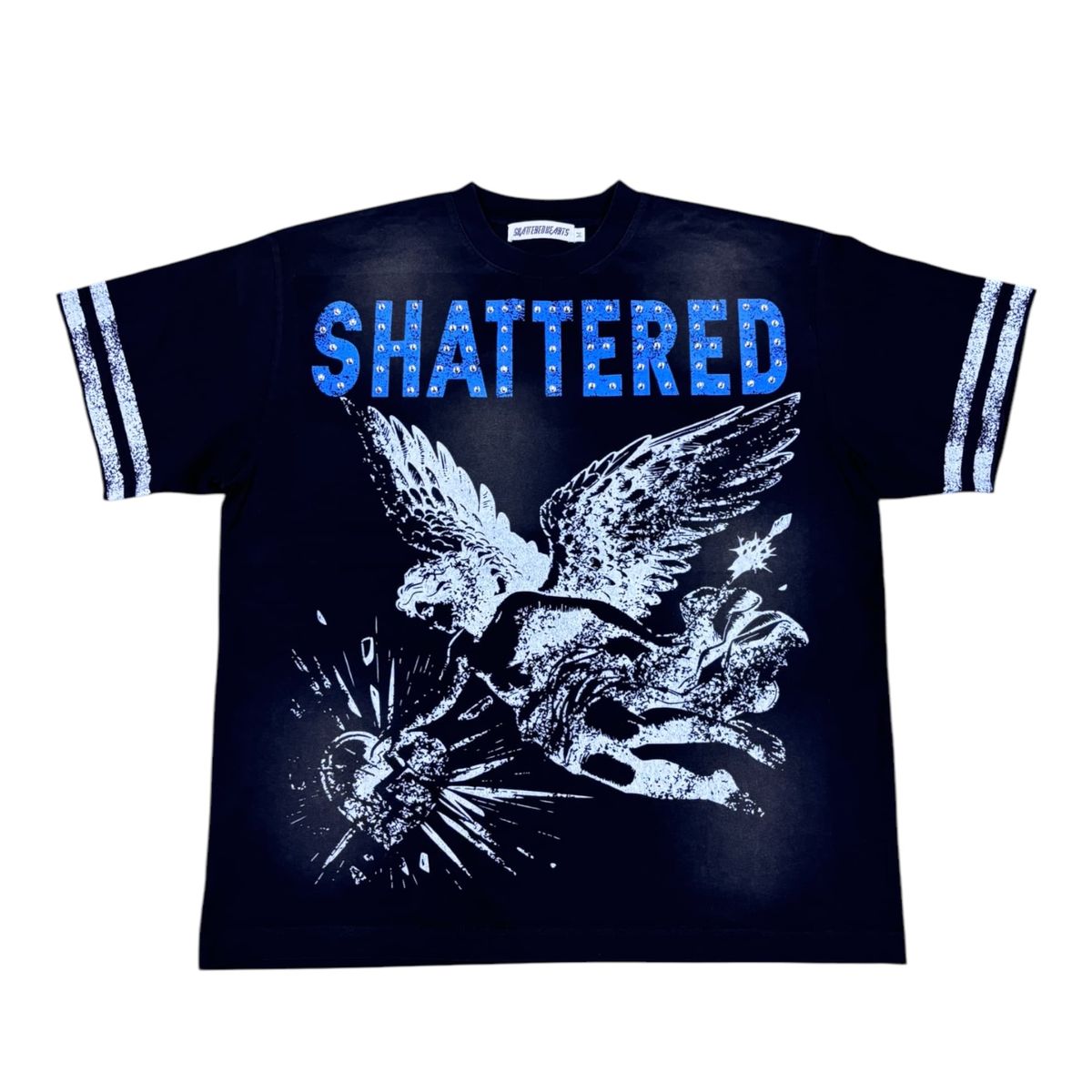 SHATTERED HEARTS STUDED ANGEL TEE BLACK BLUE (ANGEL TEE BB)