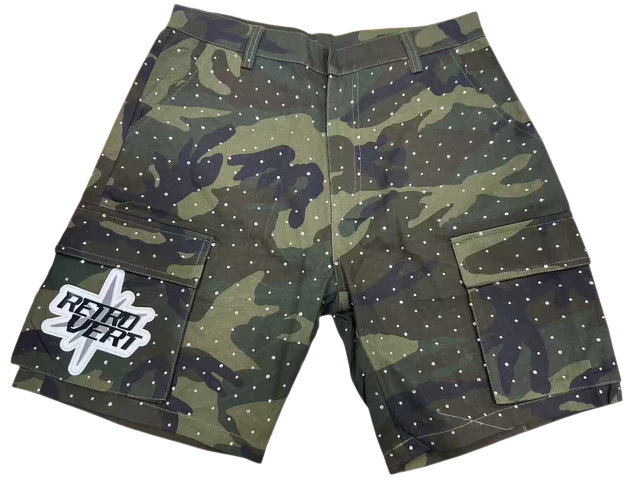 Retrovert Camo cargo rhinestone shorts (RVSS 011)