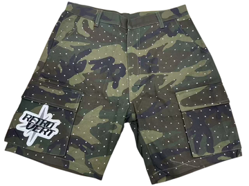 Retrovert Camo cargo rhinestone shorts (RVSS 011)