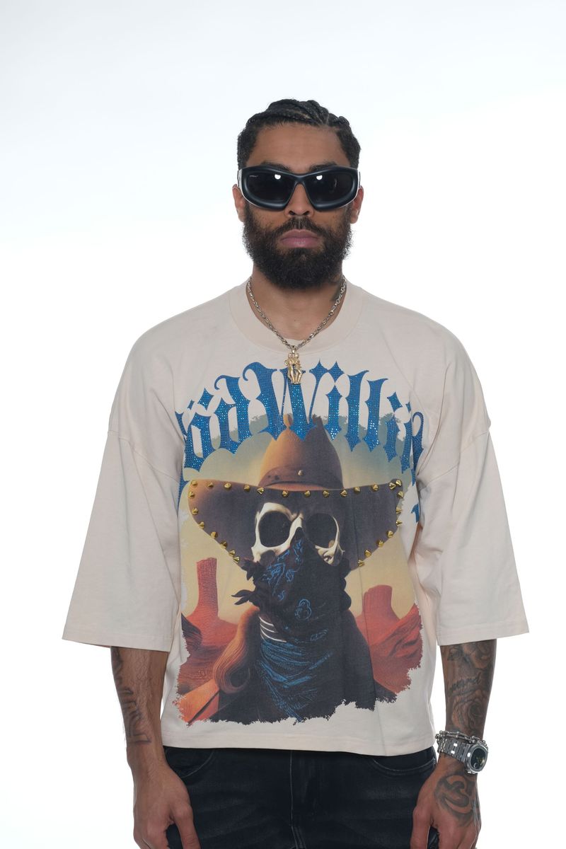 Stray wide & crop fit w/ 3/4 sleeve tshirt (ST1369-BON)
