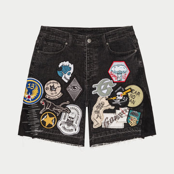 GOD SPEED Patchwork Denim Shorts V2 (Black) MIA BOOM326 (Patchwork-Denim-Shorts-V2-Black-Mia-Boom326)