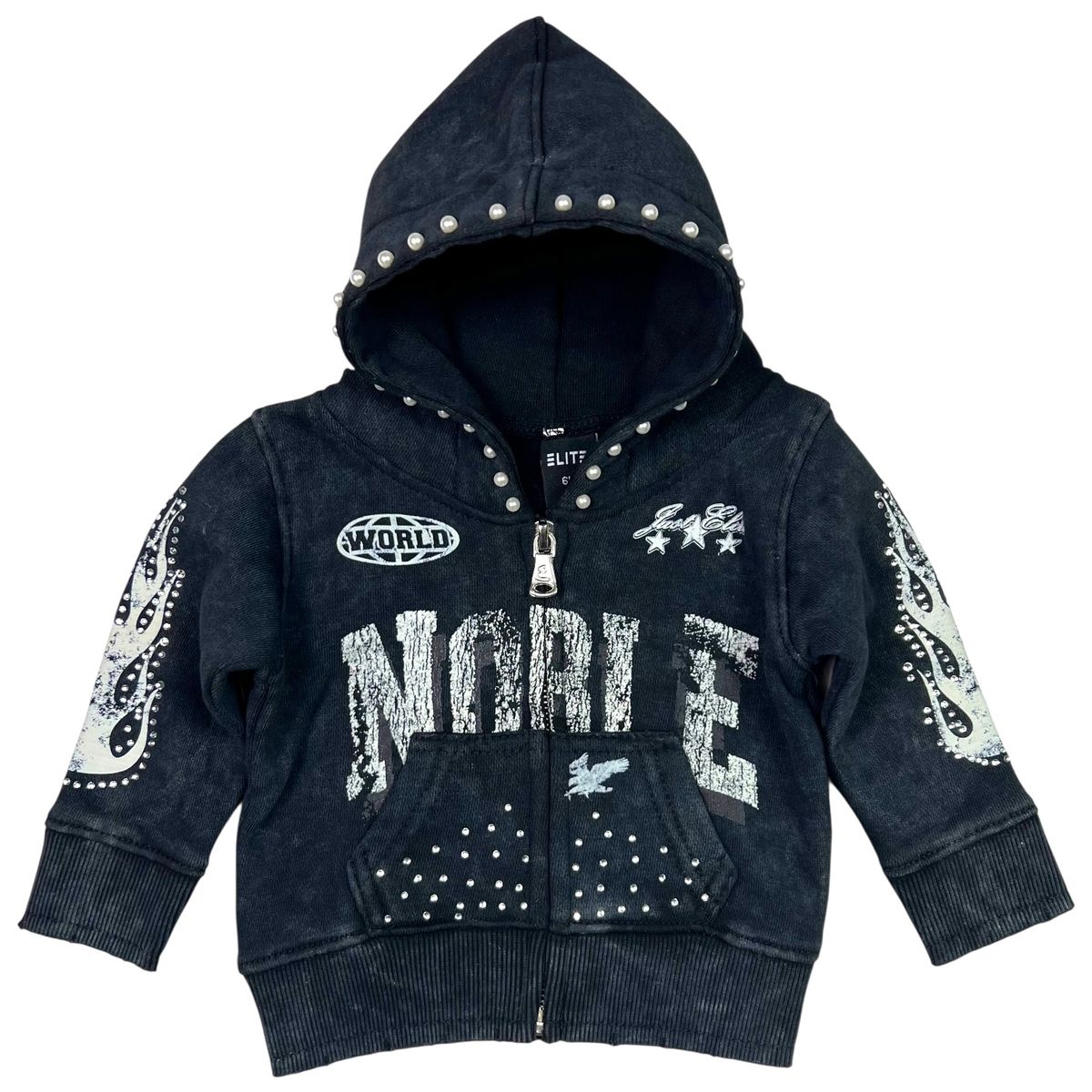 Elite Noble White/Black Washed Rhinestone + Pearls Zip-Up (153301)