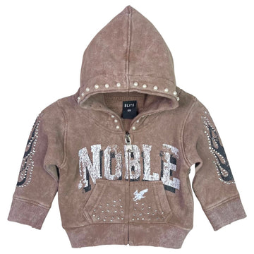 Elite Noble White/Taupe Washed Rhinestone + Pearls Zip-Up (153302)