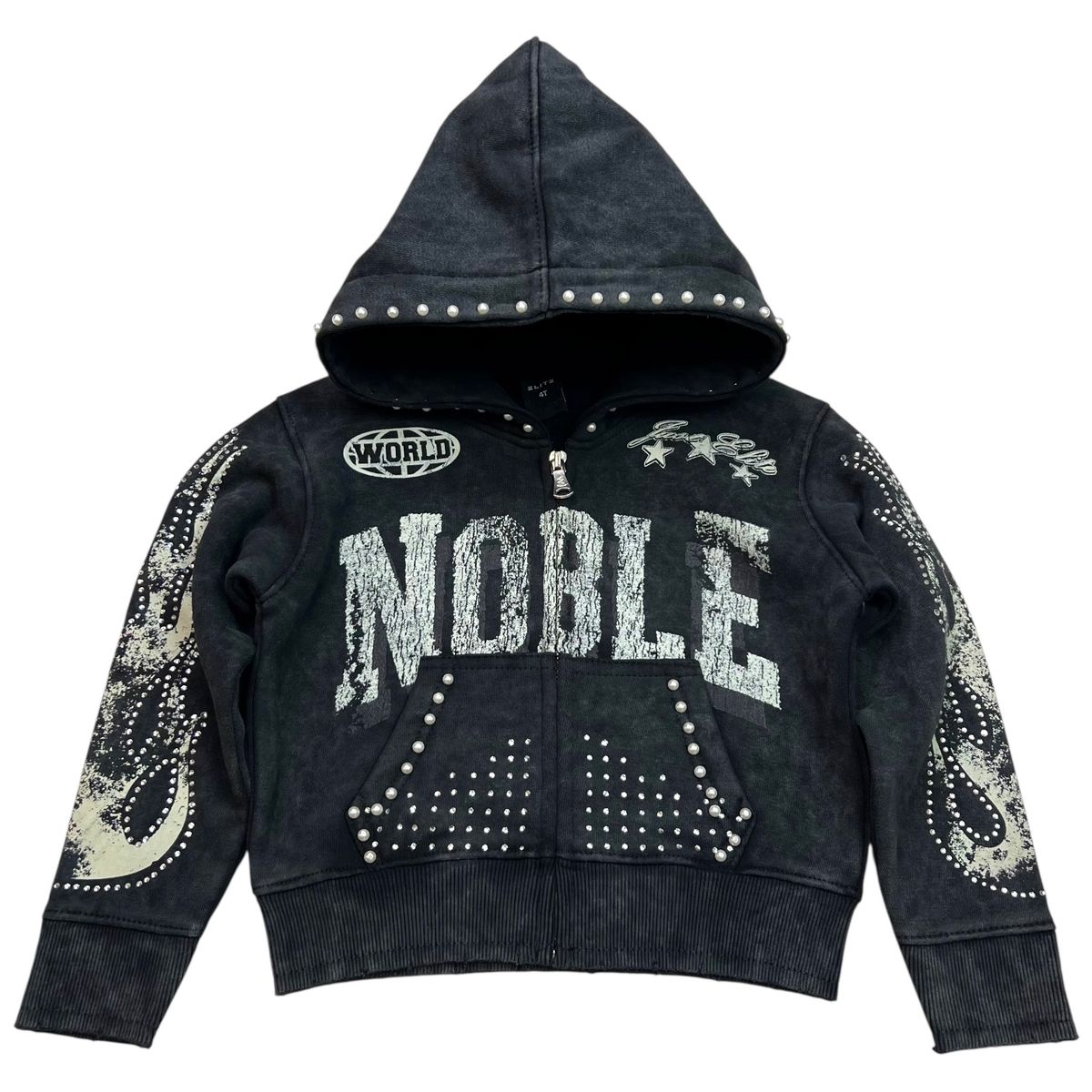 Elite Noble Cream/Black Washed Rhinestone + Pearls Zip-Up (4321-JR)