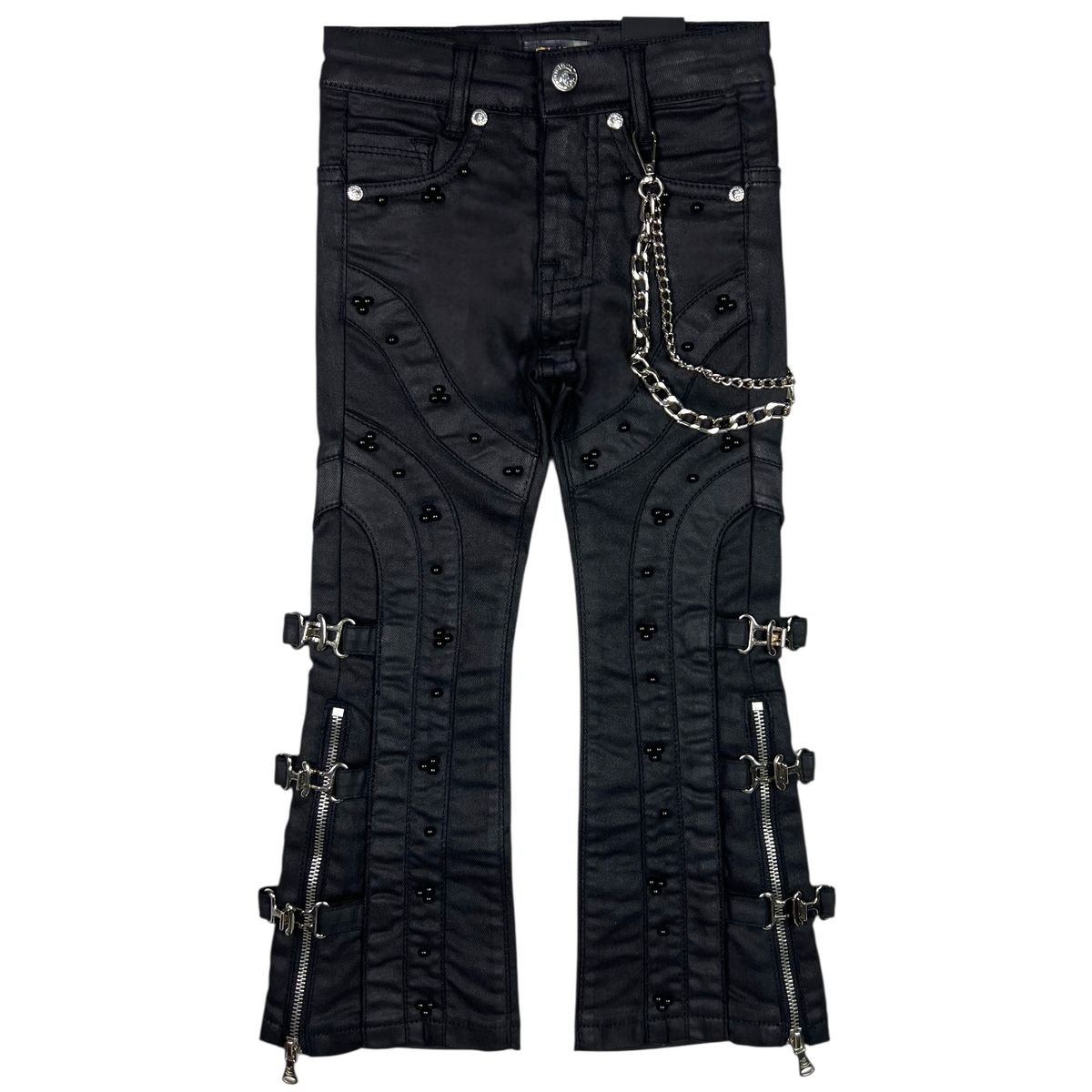 Elite Pearls+ Buckles Kids Jeans Black Wax (751-JR)