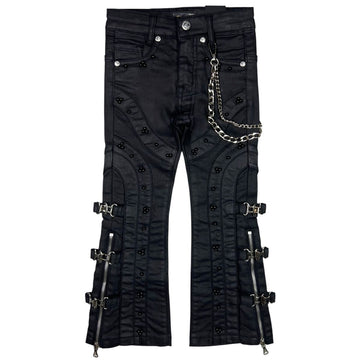 Elite Pearls+ Buckles Kids Jeans Black Wax (751-JR)