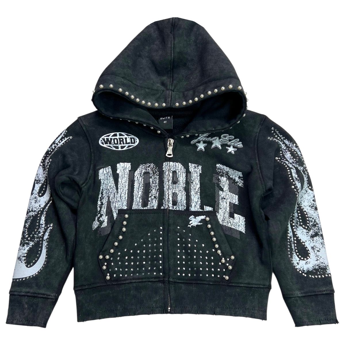 Elite Noble White/Black Washed Rhinestone + Pearls Zip-Up (4311-JR)