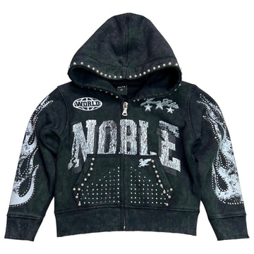 Elite Noble White/Black Washed Rhinestone + Pearls Zip-Up (4311-JR)