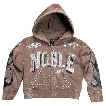 Elite Noble White/Taupe Washed Rhinestone + Pearls Zip-Up (4309-JR)