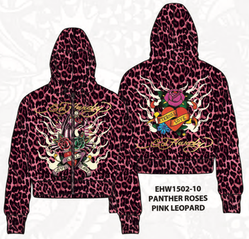 ED HARDY PANTHER ROSES RELAXED ZIP FRONT HOODIE AND BOOTCUT SWEATPANT SET (EHW1502-10)