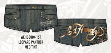 ED HARDY LEOPARD PANTHER STUDDED MICRO DENIM SHORT