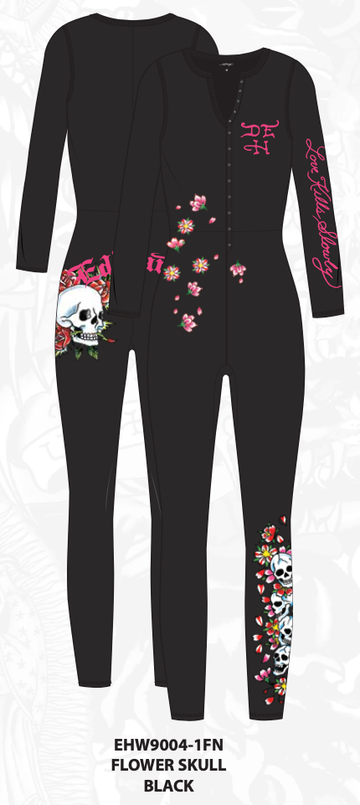 ED HARDY FLOWER SKULL LONG SLEEVE PJ ONESIE (EHW9004-1FN)