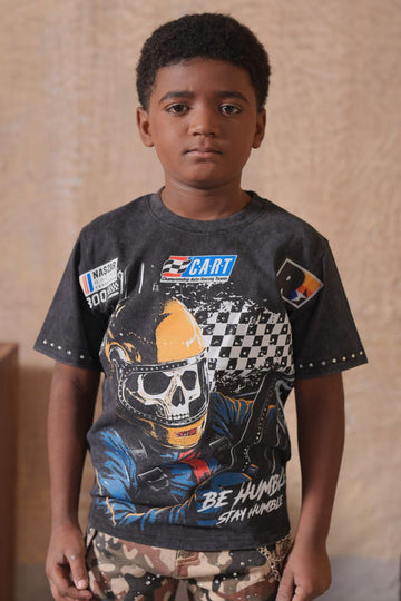 ELITE Fast Car Washed Heavy Embellished Kids Tee (4322-JR)