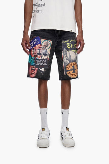 TRNCHS-COLLAGE - Black Wash Denim Shorts
