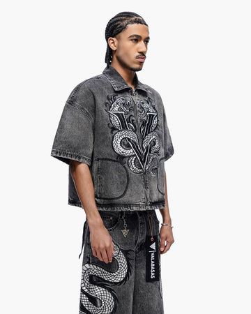 VALABASAS "FROSTSCALE" DENIM SHORT SLEEVE ZIP UP