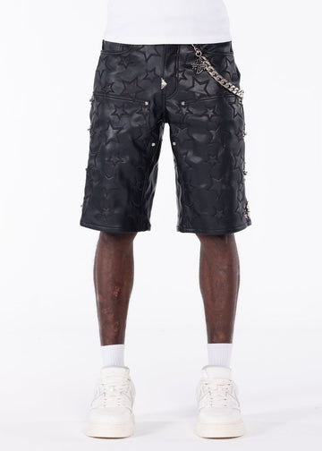 Guapi Obsidian Black Stars Leather Shorts