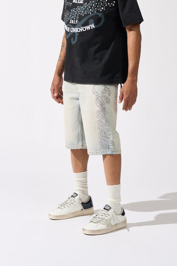 serenede Side Script Light Denim Shorts (SCRIPTJRTS)