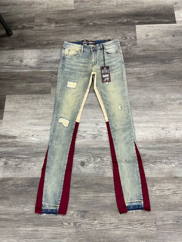 DENIMICITY  Stacked Denim Dark Vintage Wash w/ Burgundy Trim