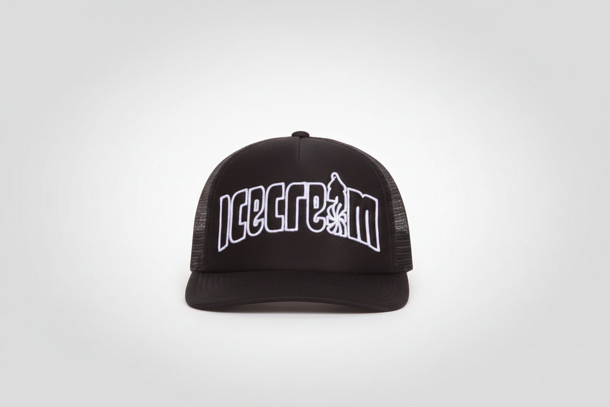 Black cap with Icecream logo on a white background